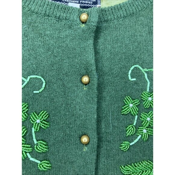 Vintage 50's Wool Angora Cashmere Green Beaded Cardigan Sweater Women’s Small - Picture 6 of 13